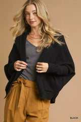 Umgee Open Front Cardigan with Front Pockets Black OutfitFlow