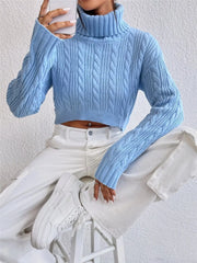 Cable-Knit Turtleneck Long Sleeve Sweater OutfitFlow