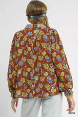 Umgee Floral Print Collar Blouse OutfitFlow