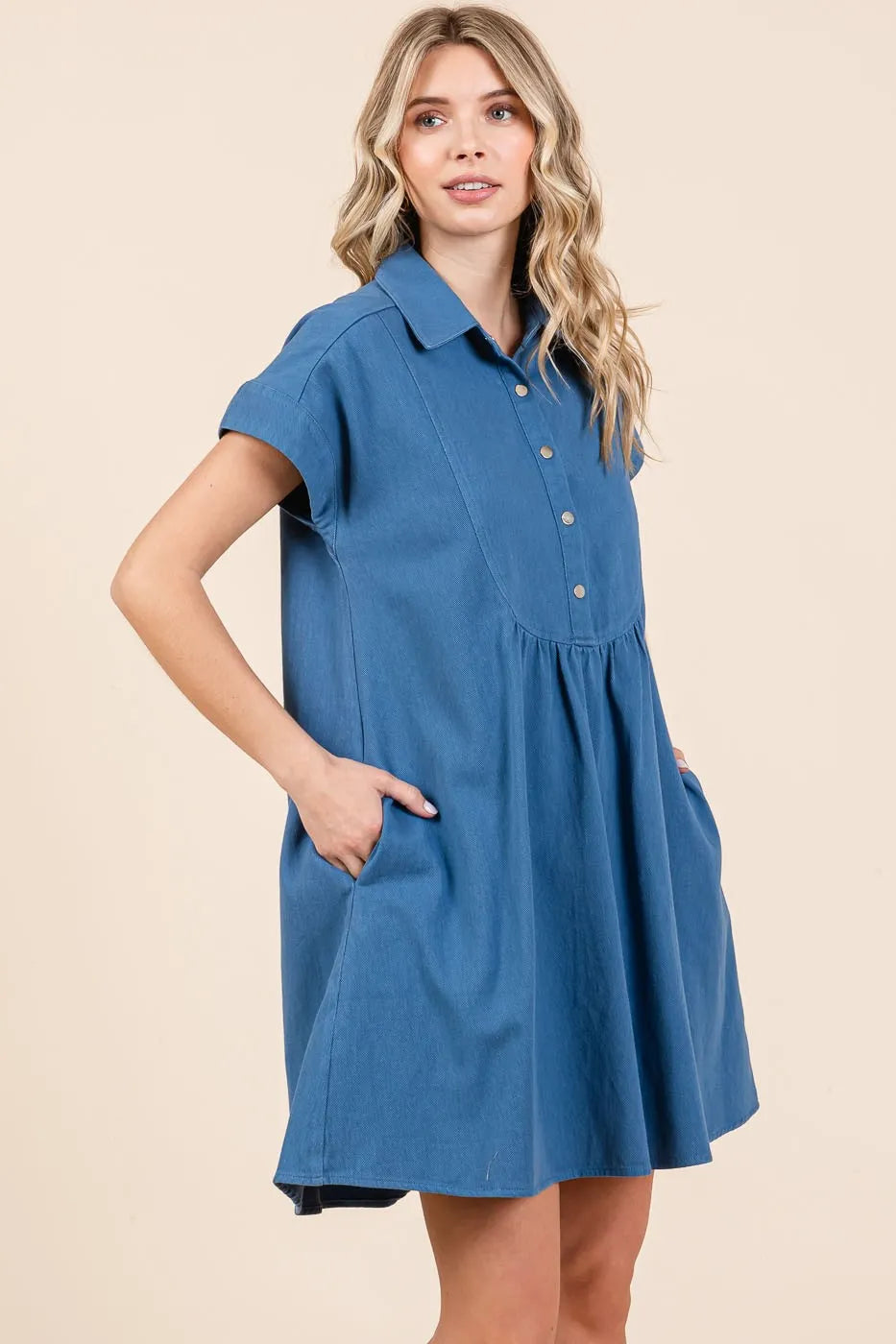 Mittoshop Twill Short Sleeve Collared Mini Dress OutfitFlow