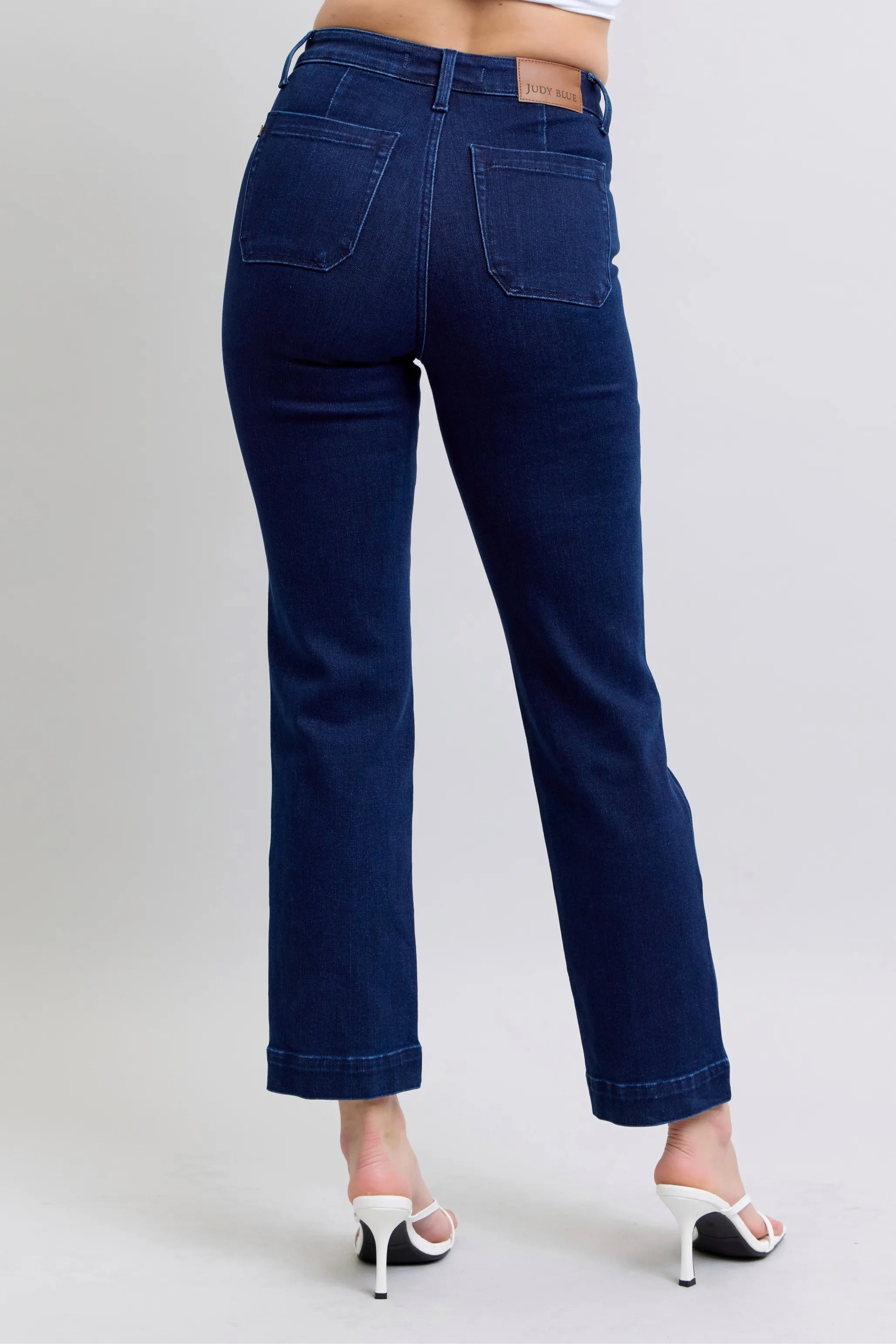 Judy Blue Full Size Hw Work Wear Knee Patch Straight Jeans Plus Size OutfitFlow