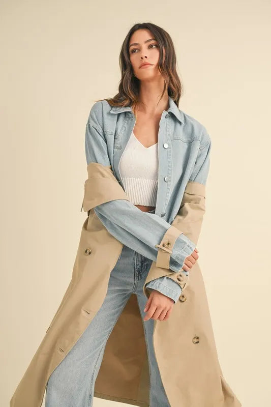 MABLE Layered Look Trench Coat With Denim Jacket Trendsi