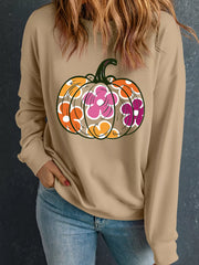 Halloween Floral Pumpkin Graphic Drop Shoulder Sweatshirt OutfitFlow