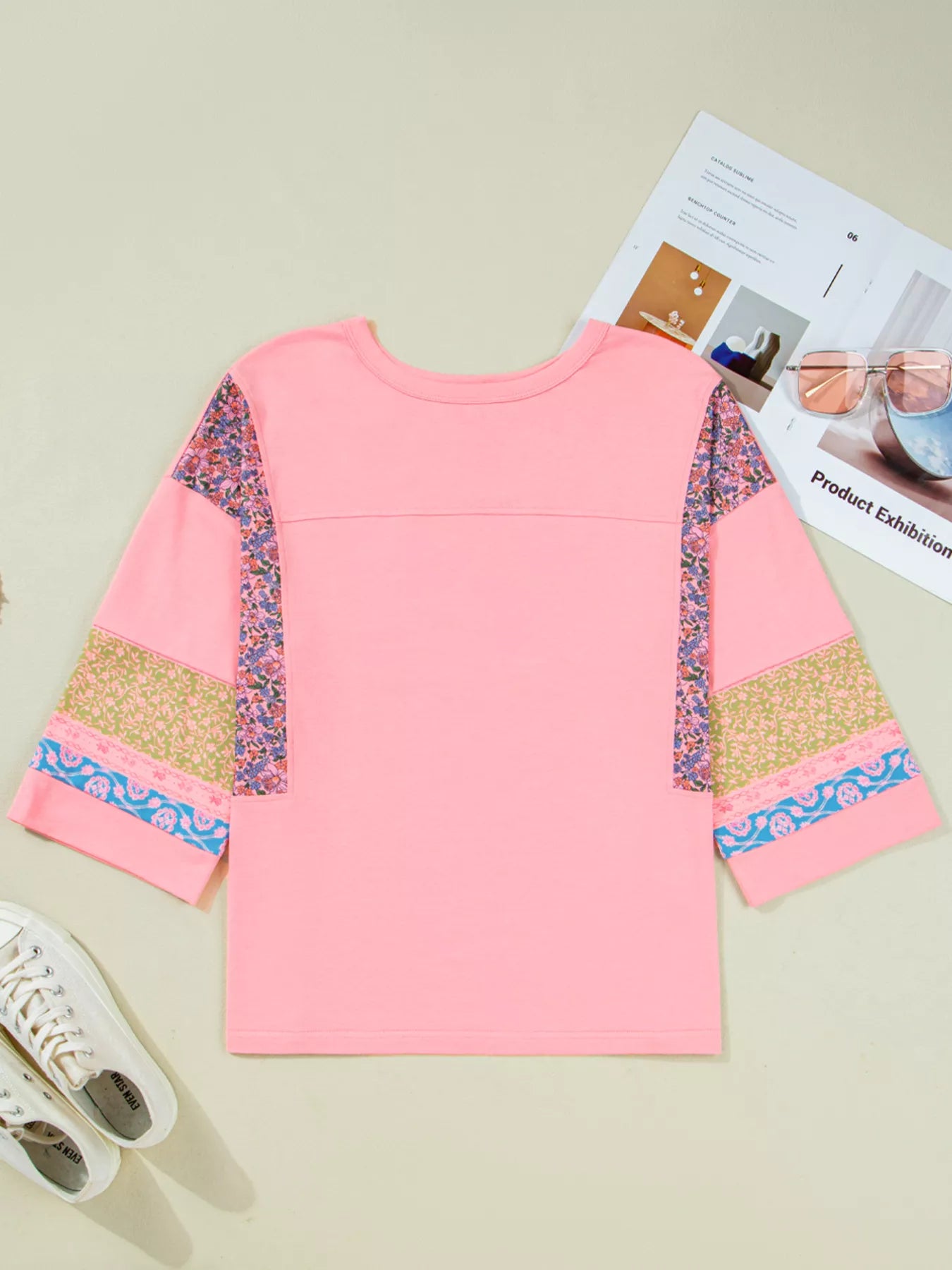 Floral Color Block Patchwork Long Sleeve Top OutfitFlow