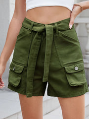 High Waist Belted Cargo Denim Shorts OutfitFlow