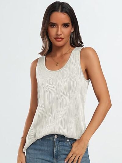 Round Neck Wide Strap Tank White OutfitFlow