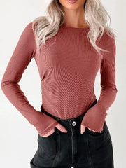 Ribbed Long Sleeve Fitted Bodysuit OutfitFlow