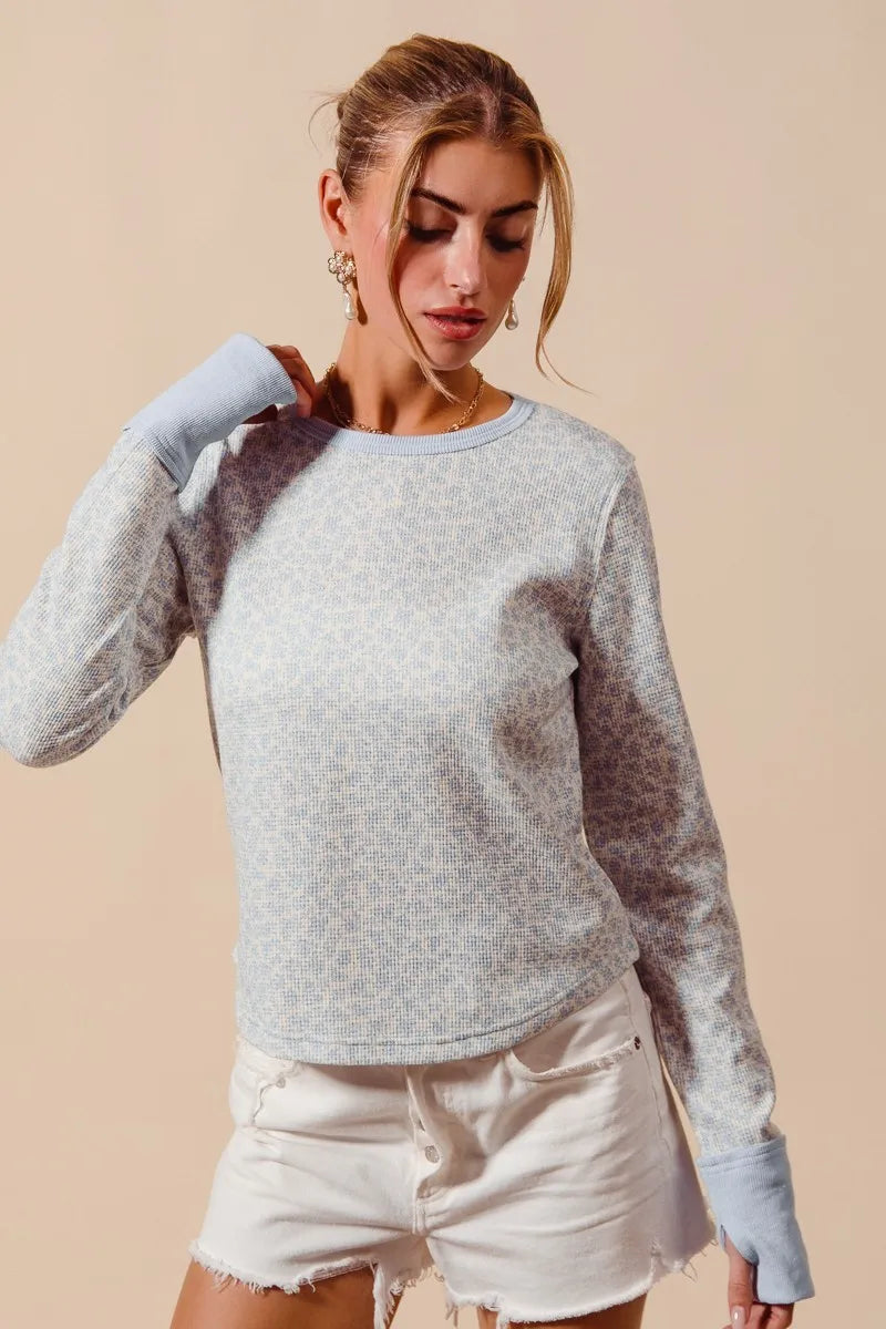 SO ME Textued Floral Knit Top with Contrast Cuffs OutfitFlow
