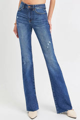 RISEN Full Size Distressed Mid Rise Flare Jeans Plus Size OutfitFlow