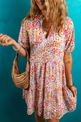 Floral Puff Sleeve Notched Tiered Mini Dress Floral OutfitFlow