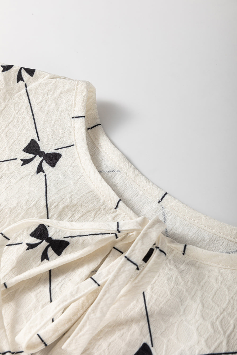 Bow Print Tie Neck Half Sleeve Dress OutfitFlow