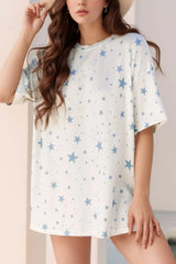 Stars Print Drop Shoulder Oversized T Shirt with Slits OutfitFlow
