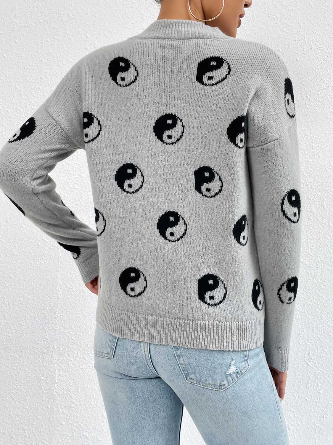 Patterned Drop Shoulder Sweater Trendsi