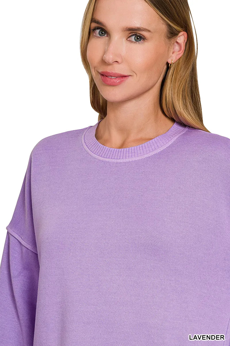 Zenana Pigment Dye Fleece Hi-low Hem Sweatshirt With Pocket Trendsi