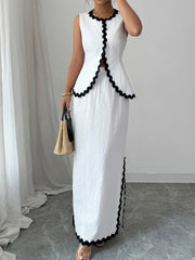 Contrast Scalloped Trim Sleeveless Top and Skirt Set OutfitFlow