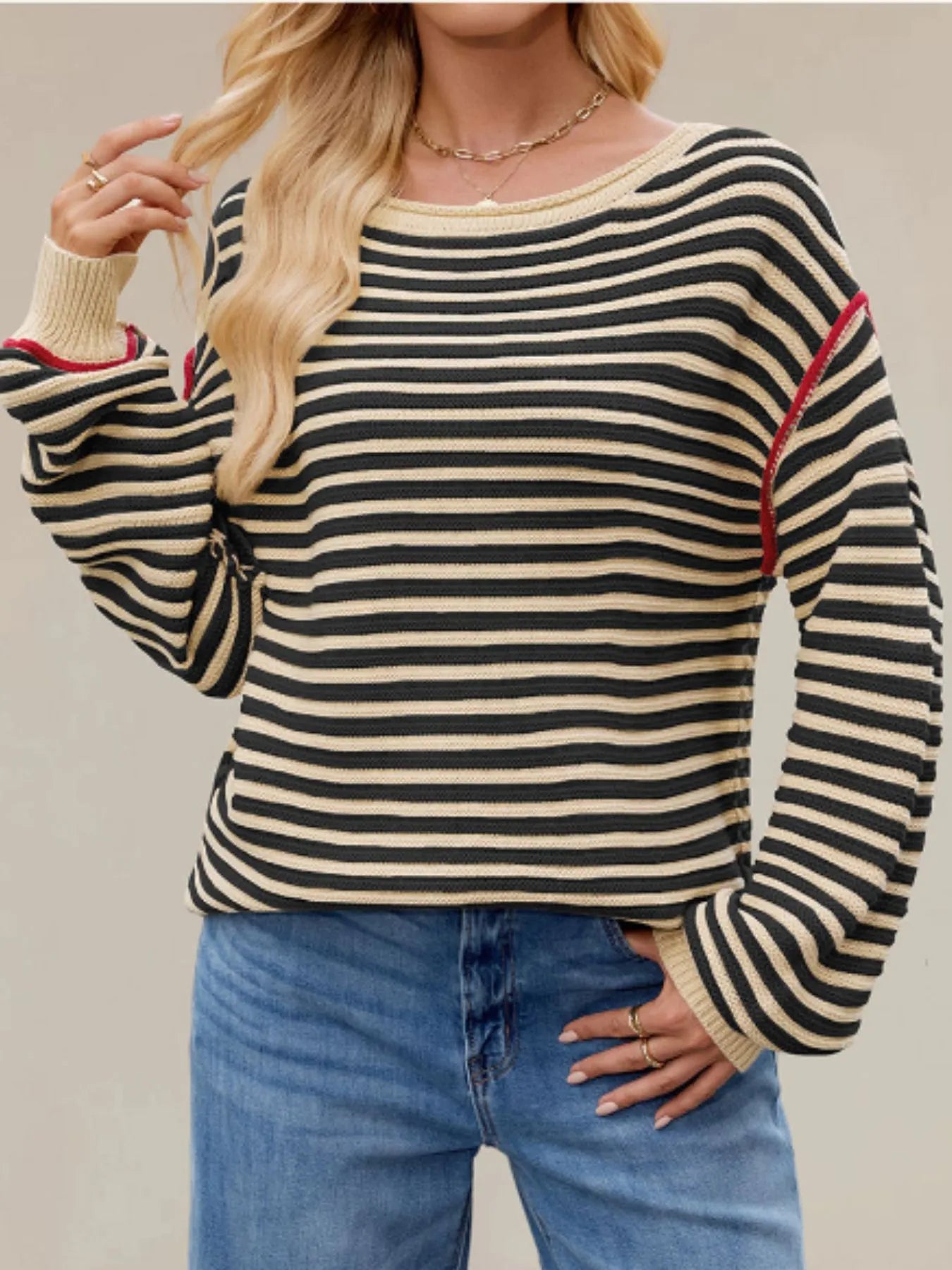 Slit Striped Oversized Sweater OutfitFlow