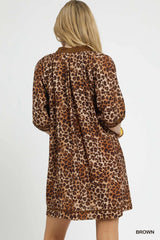 Umgee Full Size Leopard Print Mini Dress with Contrast Trim Plus Size Trendsi