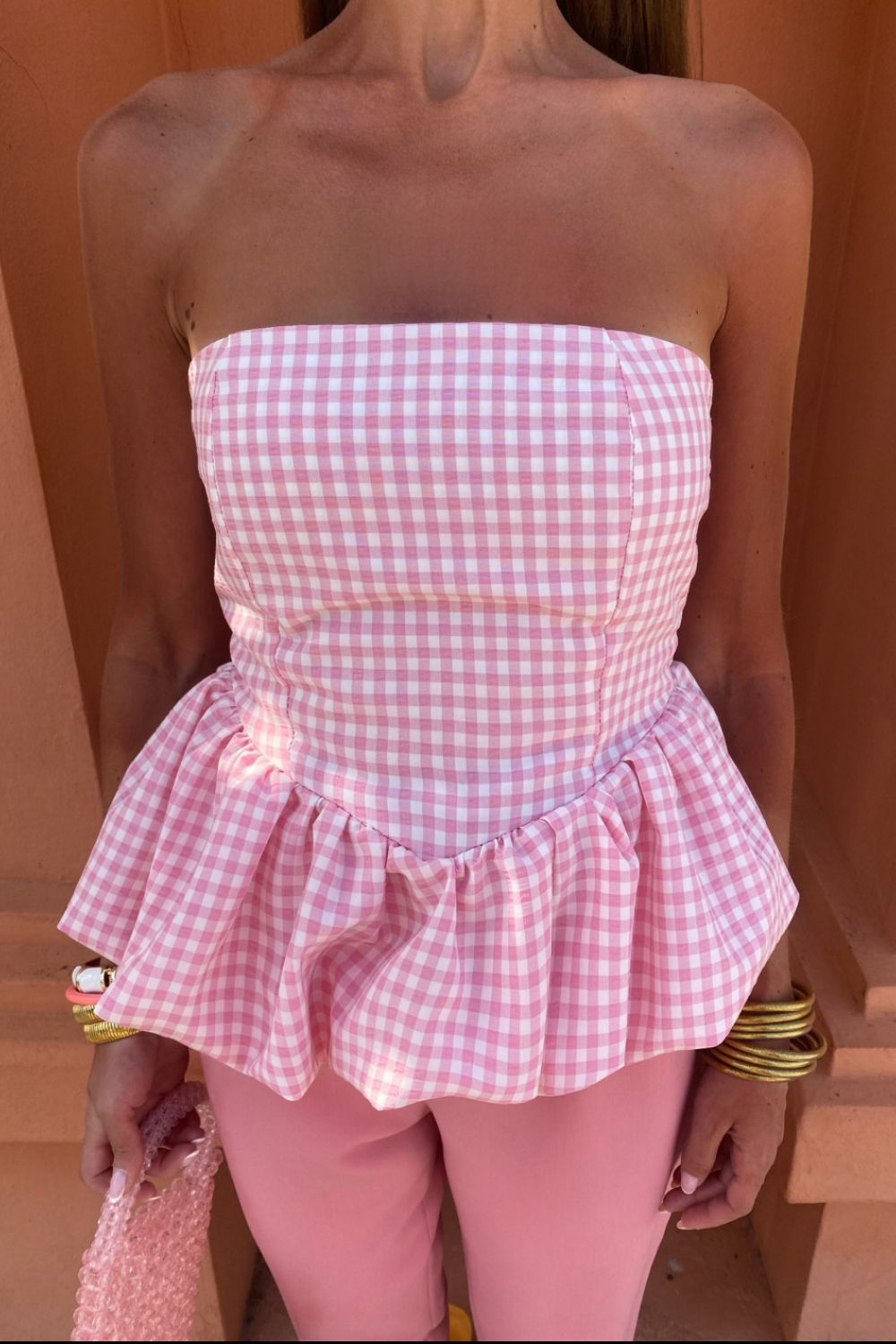 Smocked Back Bubble Hem Tube Top OutfitFlow
