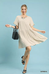 Umgee Linen Tiered Babydoll Dress with Ruffle Sleeves OutfitFlow