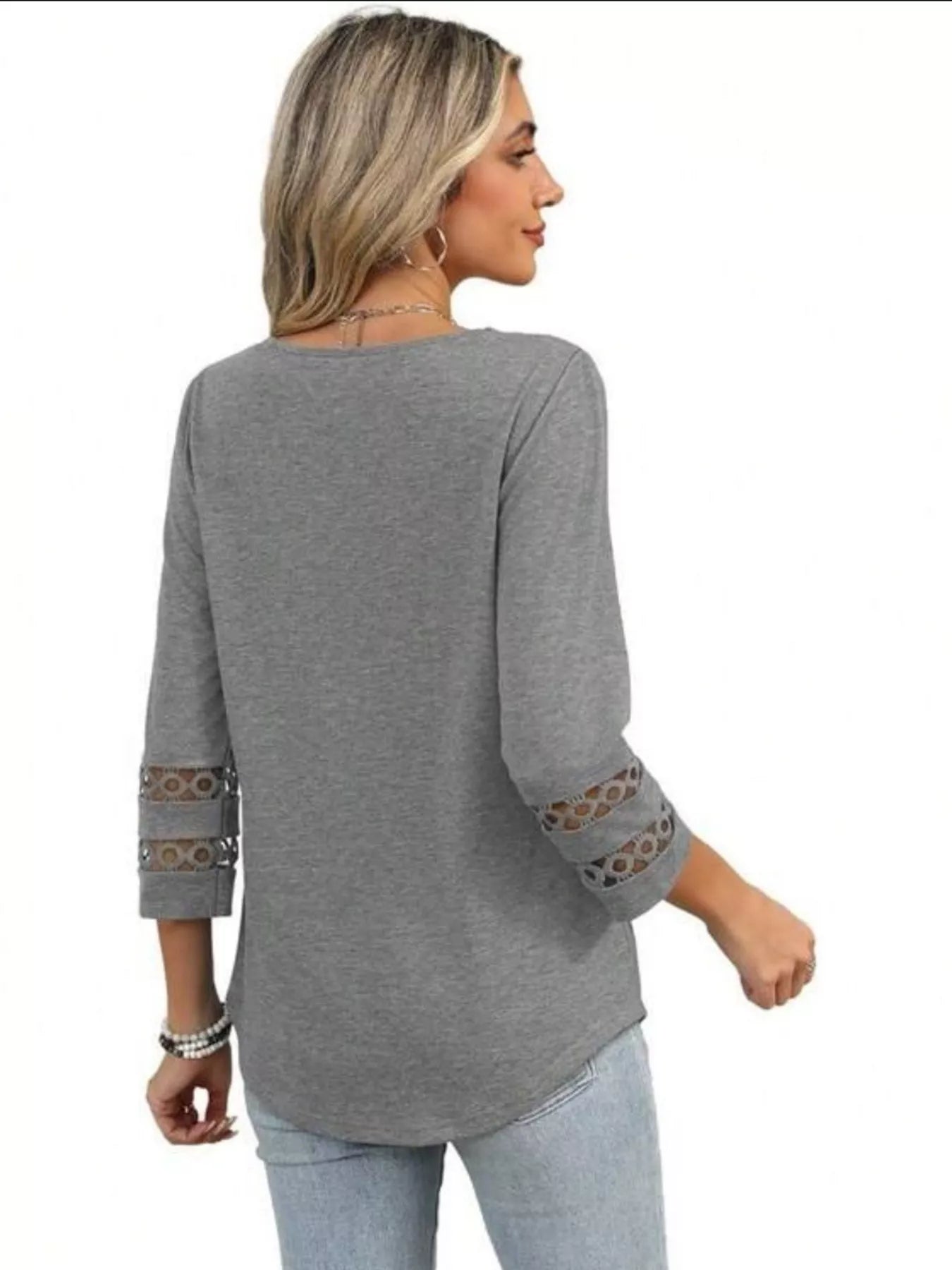 Full Size V-Neck 3/4 Sleeve T-Shirt Plus Size OutfitFlow