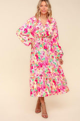 Haptics Full Size Floral Surplice Balloon Sleeve Dress with Side Pockets