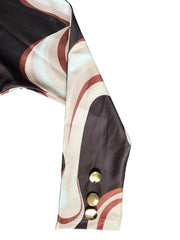 Cutout Abstract Print Mock Neck Blouse OutfitFlow