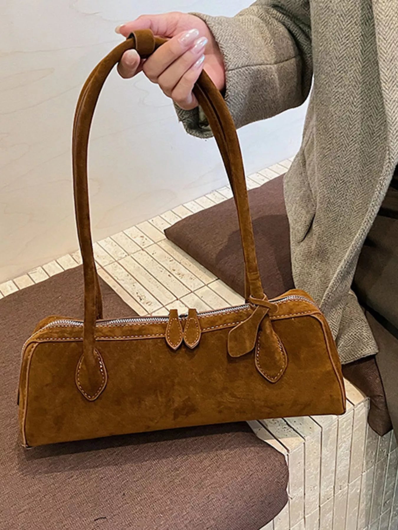 Solid Color Shoulder Bag Terracotta onesize Trendsi