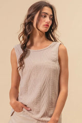BiBi Textured Sweather Knit Twist Back Sleeveless Top OutfitFlow