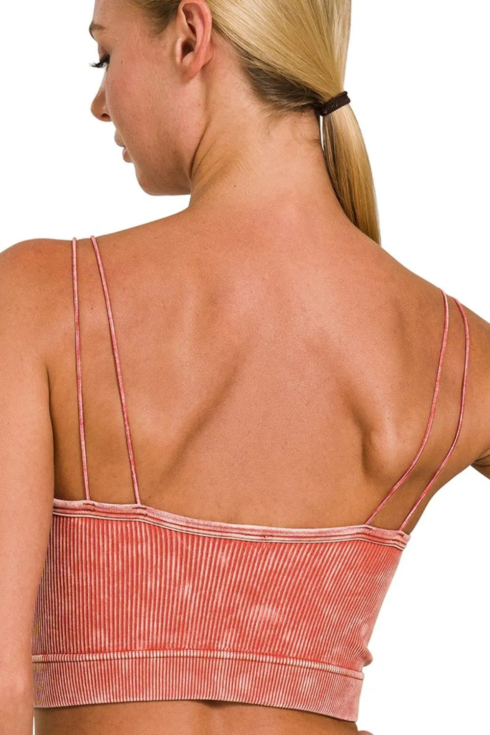 Zenana Washed Ribbed Seamless Double Strap Brami OutfitFlow