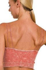 Zenana Washed Ribbed Seamless Double Strap Brami OutfitFlow