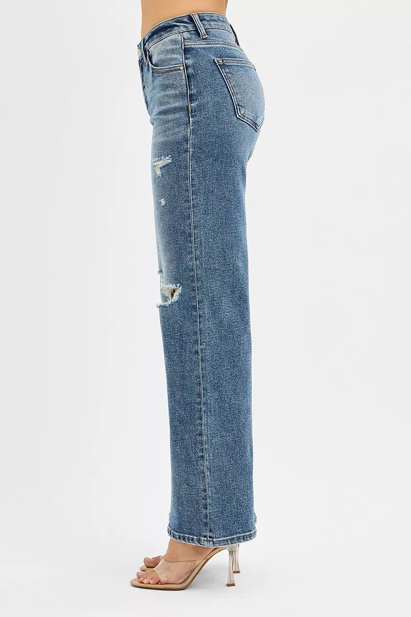 RISEN Tummy Control Mid Rise Fit Wide Jeans OutfitFlow