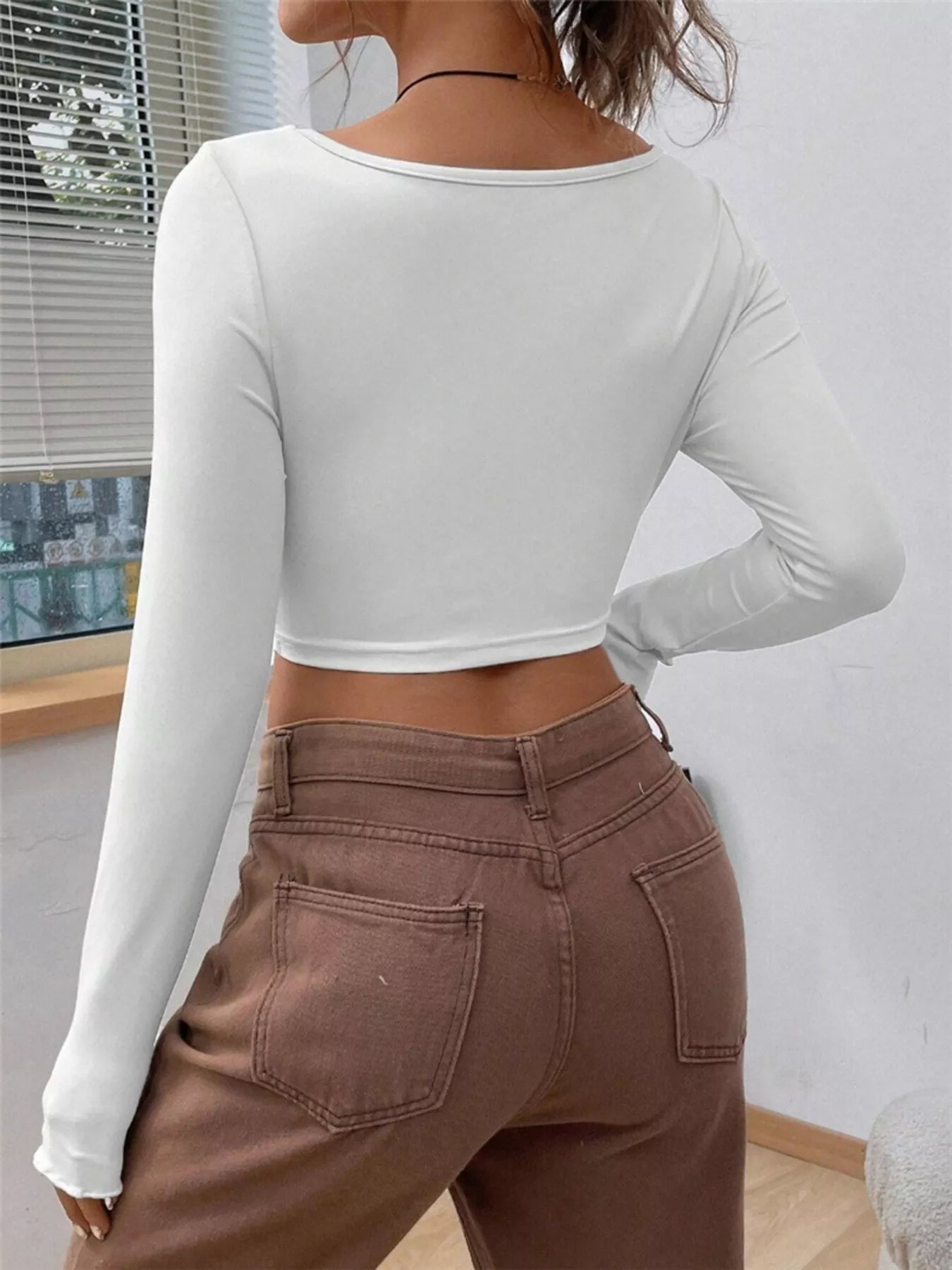 Twisted Front Long Sleeve T-Shirt OutfitFlow
