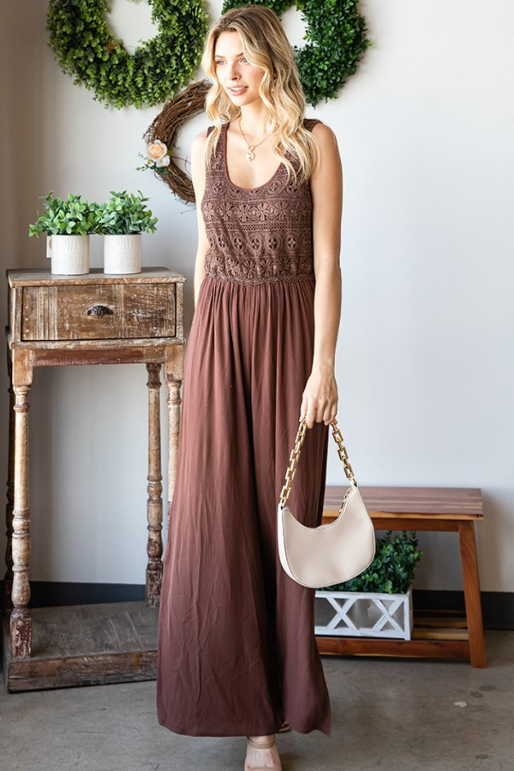 Outfit Flow - First Love Tie Back Sleeveless Slit Wide Leg Jumpsuit