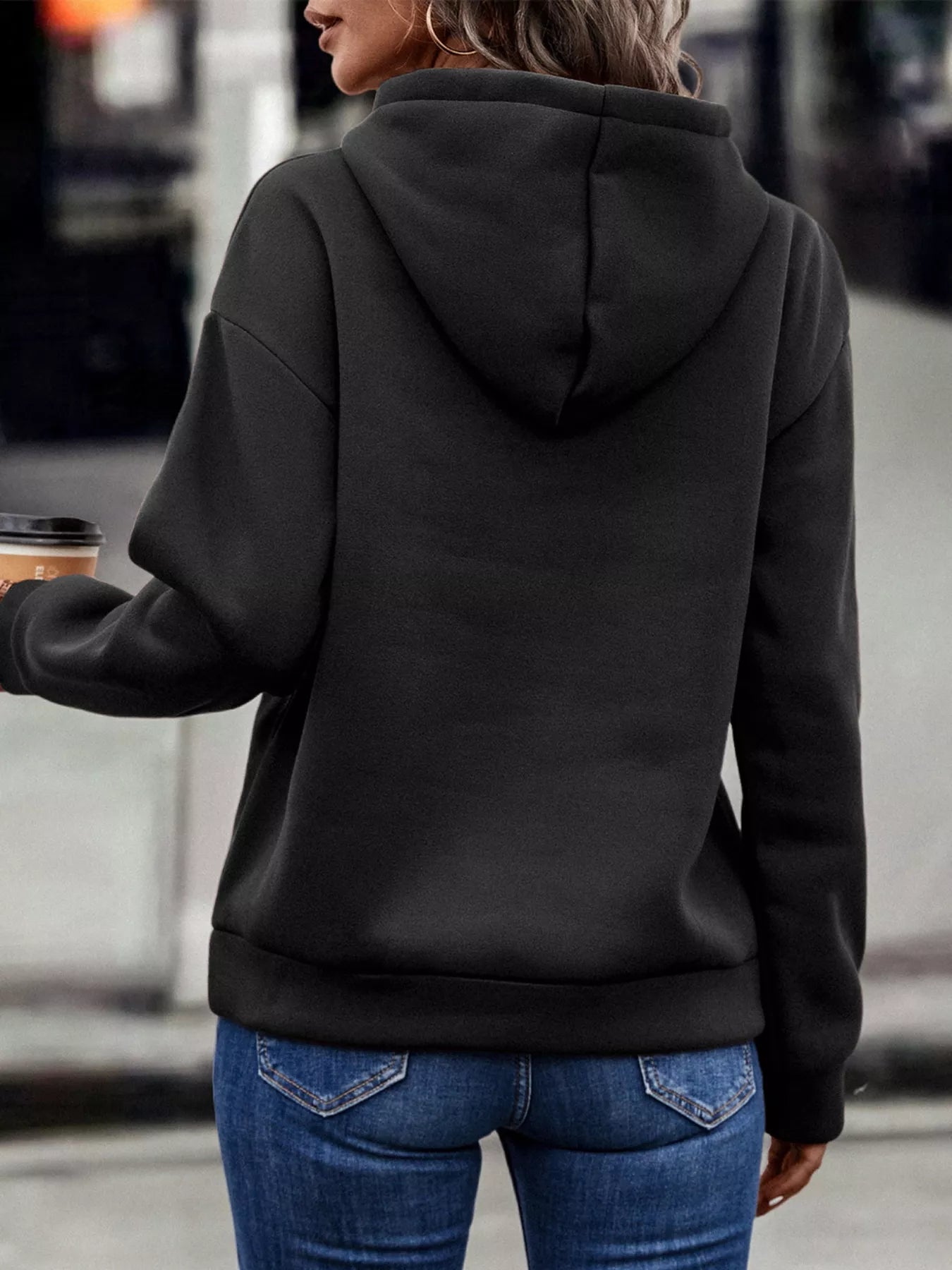 Fringe Detail Long Sleeve Drawstring Hoodie OutfitFlow