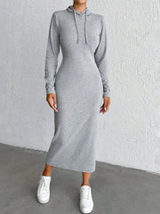 Outfit Flow - Drawstring Long Sleeve Hooded Midi Dress