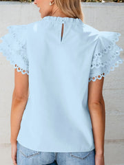 Layered Ric Rac Short Sleeve Filled Neck Blouse OutfitFlow