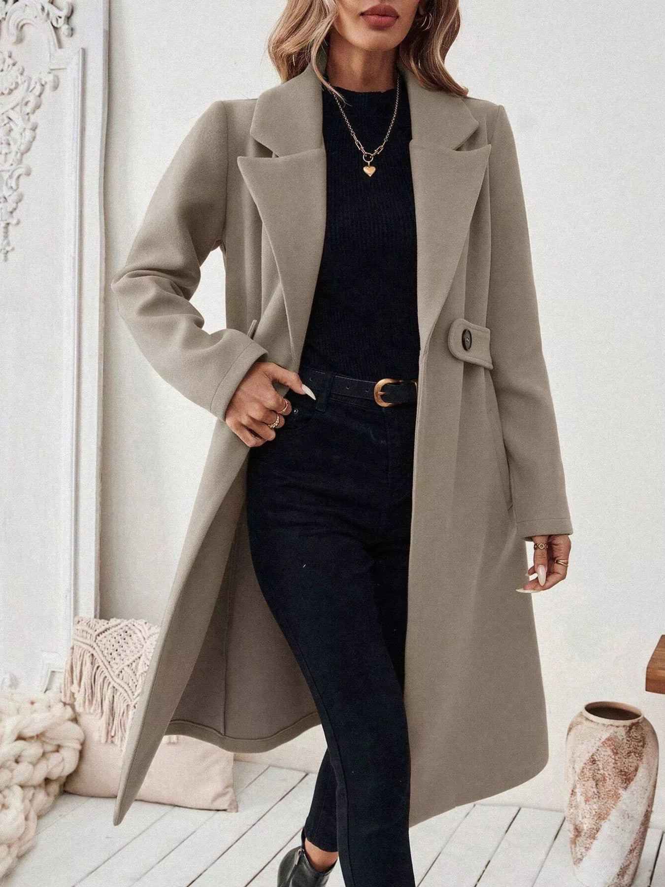 One Button Wool Blend Overcoat OutfitFlow