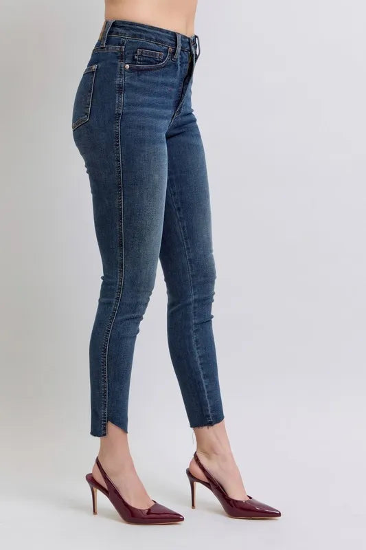 Judy Blue Full Size High Waist Tummy Control Step Hem Skinny Jeans Plus Size OutfitFlow
