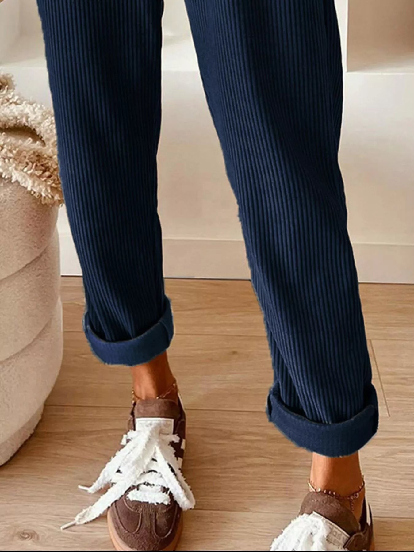 Casual Corduroy Drawstring Waist Pants OutfitFlow