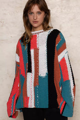 POL Color Block Round Neck Oversized Sweater OutfitFlow