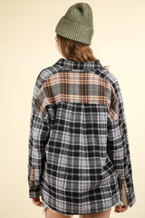 VERY J Contrast Plaid Raw Detail Shirt