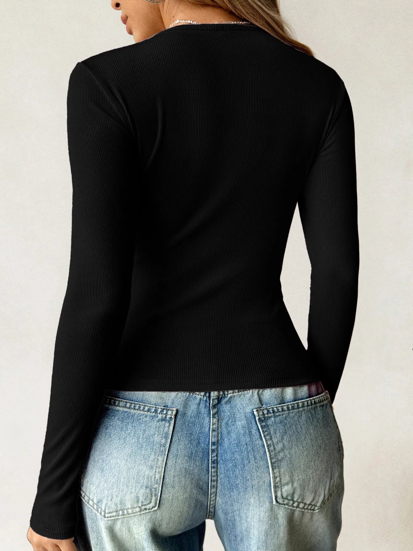 Ribbed Knit Long Sleeve T-Shirt OutfitFlow