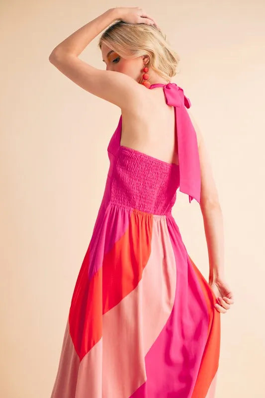 Color Block Sleeveless Maxi Dress OutfitFlow