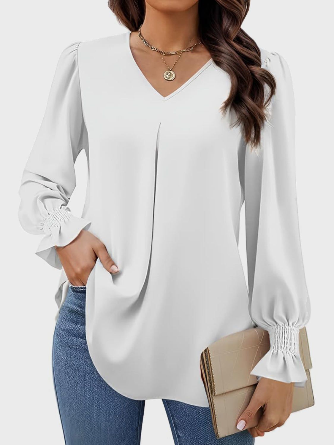 Outfit Flow - V-Neck Flounce Sleeve Top