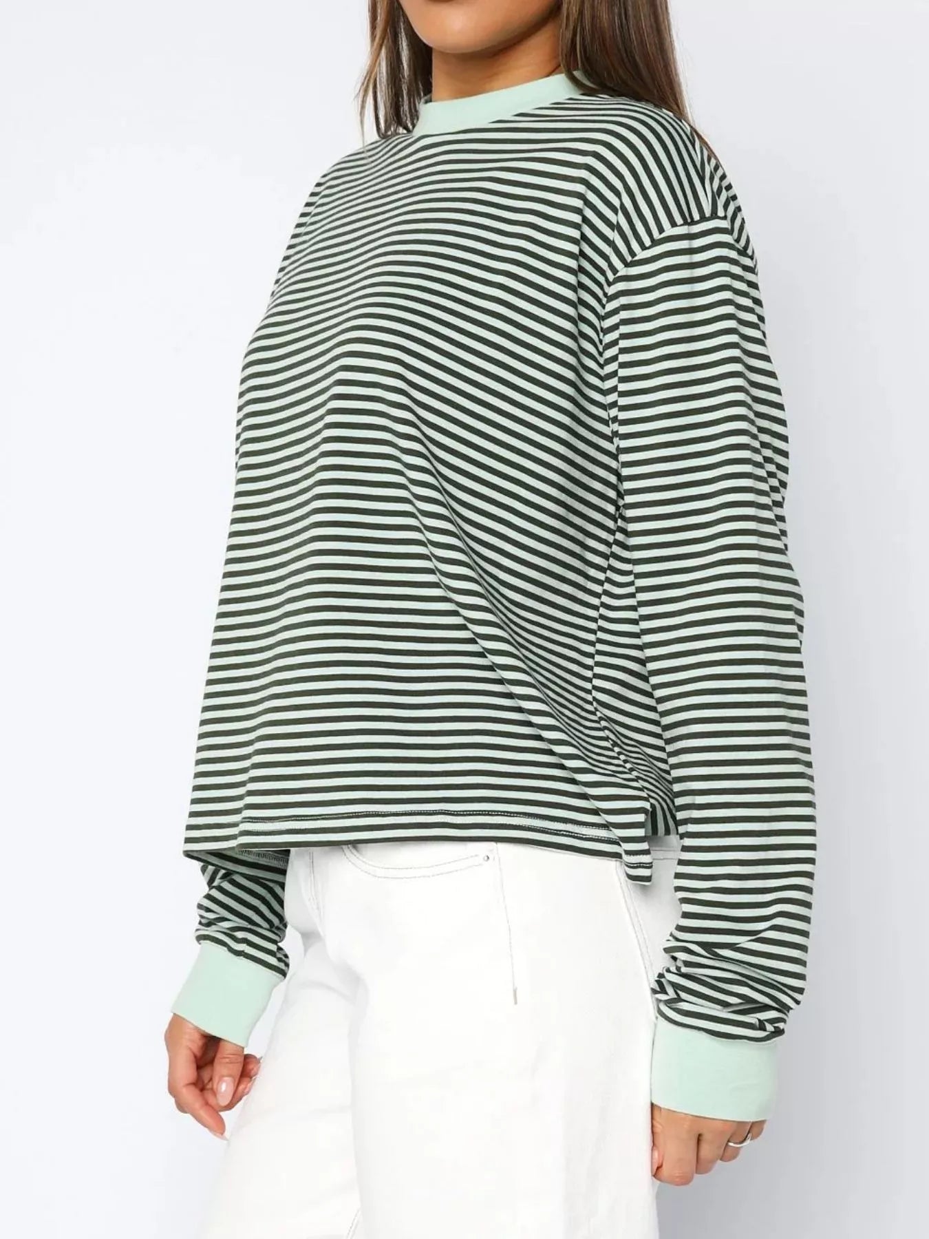 Striped Oversized Round Neck Sweatshirt OutfitFlow