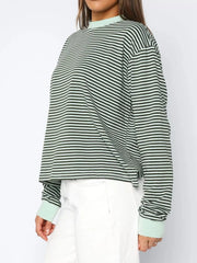 Striped Oversized Round Neck Sweatshirt OutfitFlow