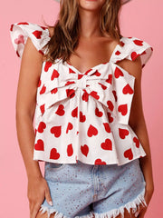 Ruffled Heart Print Bow Front Cami OutfitFlow