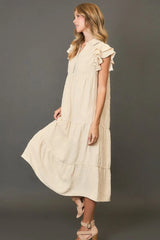 Umgee Full Size Tiered Floral Burnout Ruffle Sleeve Midi Dress Plus Size OutfitFlow