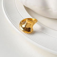 18K Gold-Plated Twisted Wave Statement Ring OutfitFlow