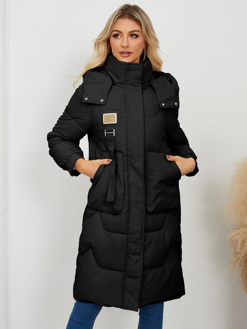 Long Sleeve Longline Hooded Winter Coat OutfitFlow